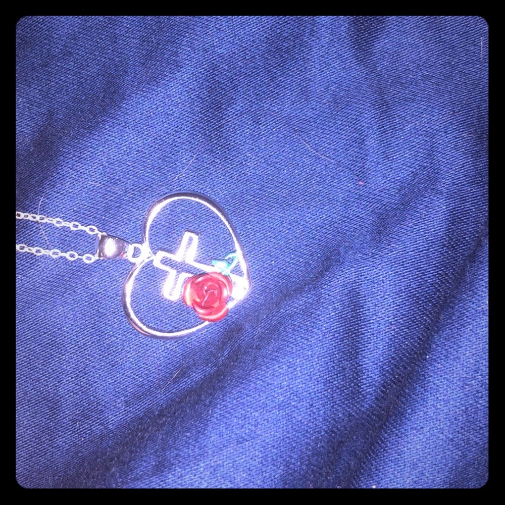 rose and cross silver necklace